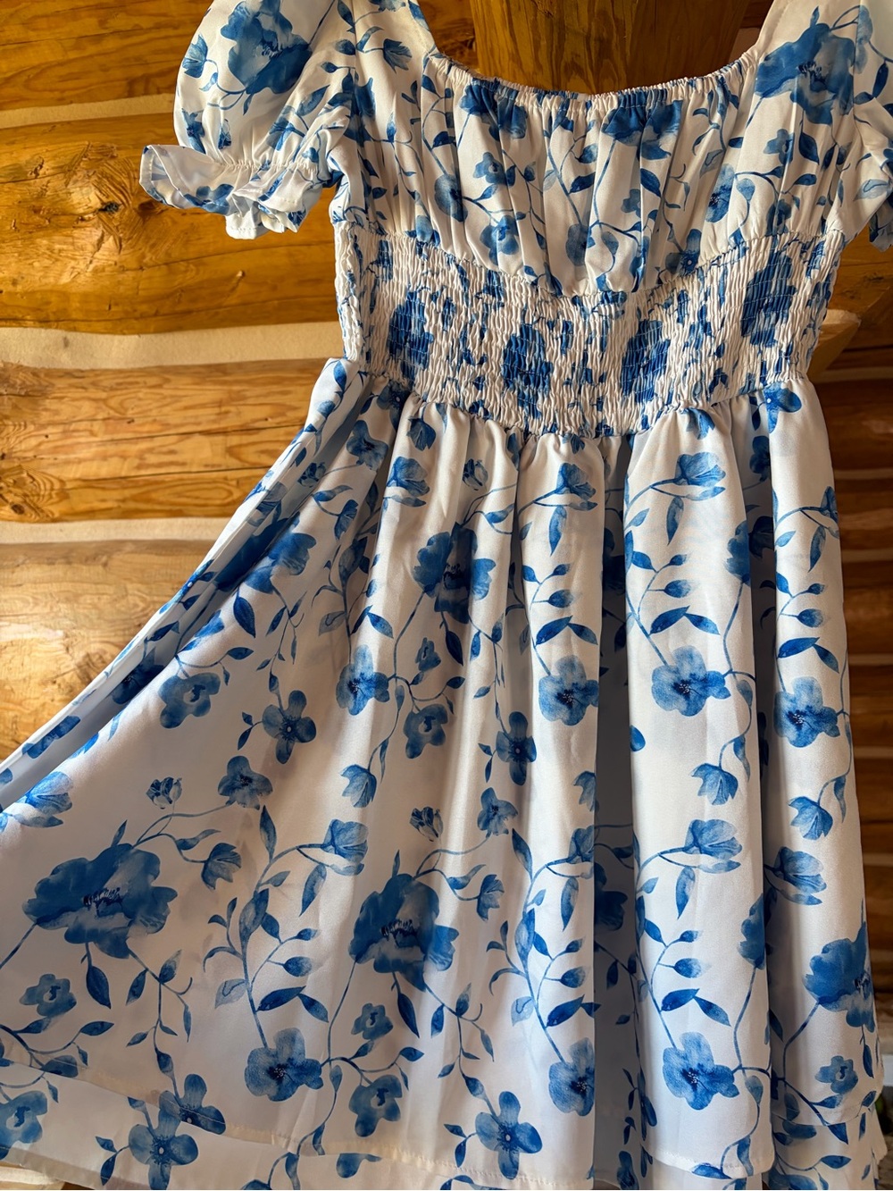 White and Blue Floral Casual Dress for Girls